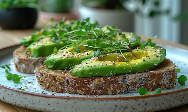 Photo a plate of food with avocado and avocado on it