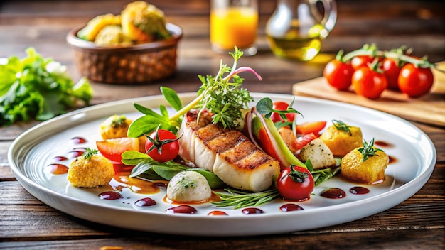 Photo a plate of food with a basket of vegetables and meat on it