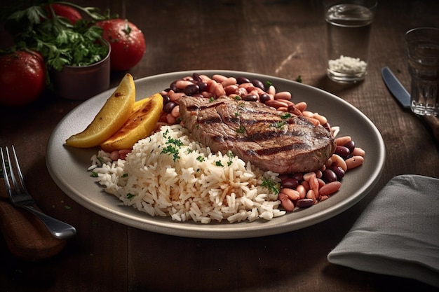 A plate of food with beans and beans