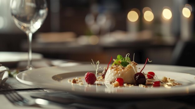 Photo a plate of food with berries and a glass of water