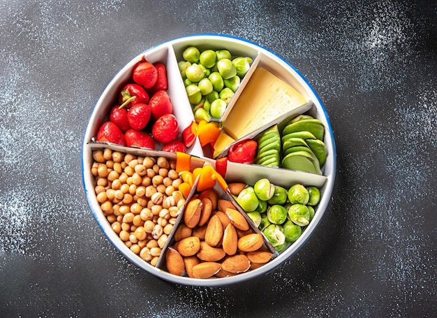 A plate of food with a blue label that says'food for weight loss '