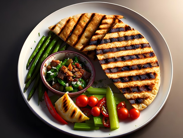 A plate of food with a bowl of asparagus and a plate of food