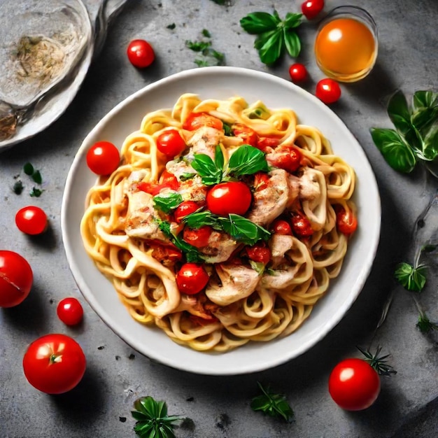 a plate of food with a bowl of food and a bottle of olive oil