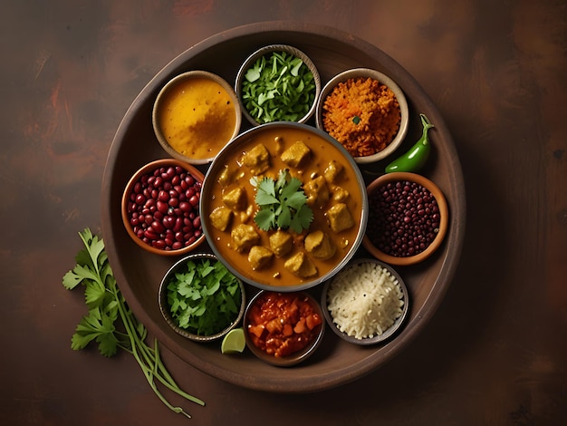 A plate of food with a bowl of food on it