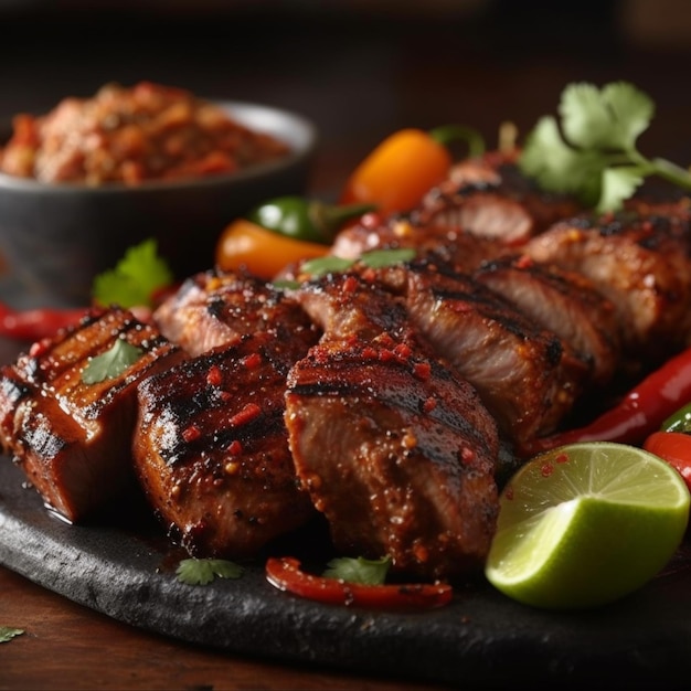 A plate of food with a bowl of salsa on the side