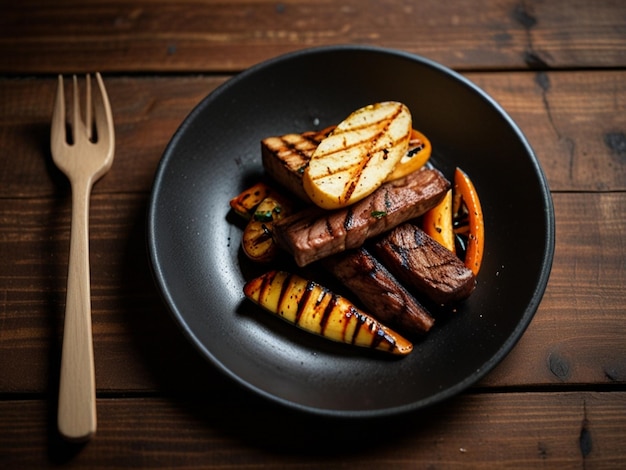 Photo a plate of food with broccoli potatoes and carrots on it