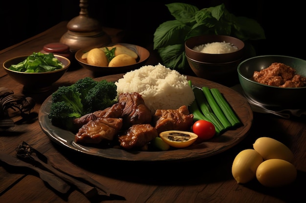 A plate of food with broccoli and rice on it