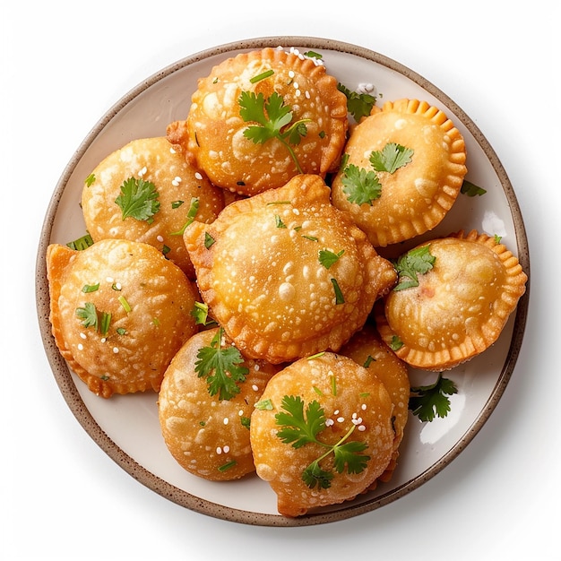 Photo a plate of food with a brown rim and green parsley on top