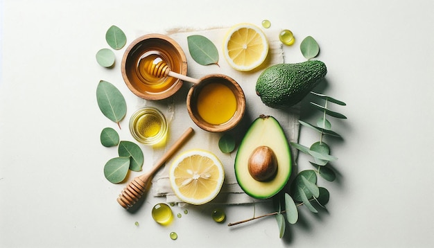 a plate of food with a bunch of ingredients including avocado avocado and avocado