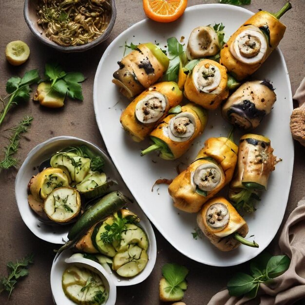 Photo a plate of food with a bunch of vegetables on it