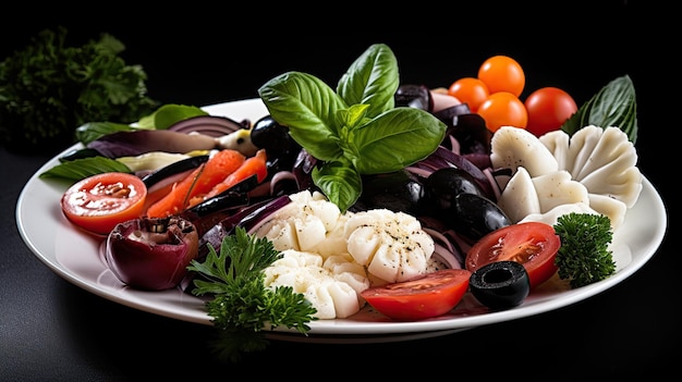 A plate of food with a bunch of vegetables on it