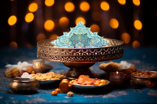 a plate of food with a candle and a plate of food on it