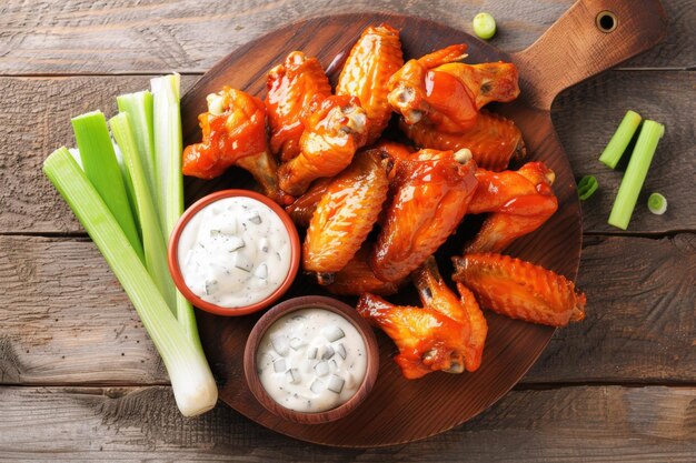 Photo a plate of food with chicken wings and a spoon with a spoon on it