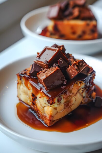 a plate of food with chocolate and chocolate on it