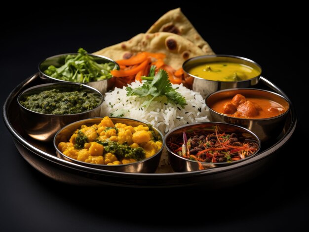 a plate of food with different kinds of food in bowls