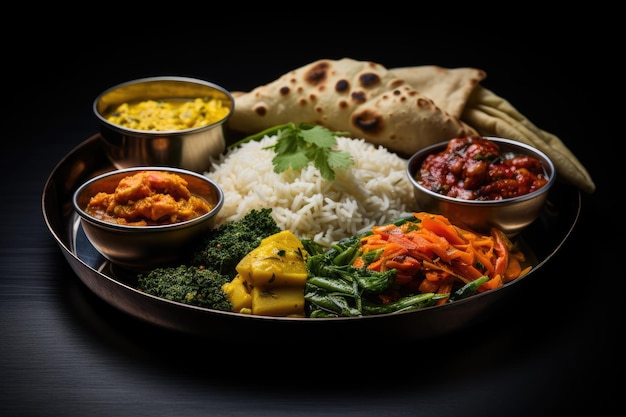 a plate of food with different kinds of food in bowls