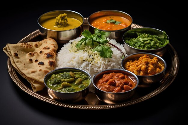 a plate of food with different kinds of sauces and rice