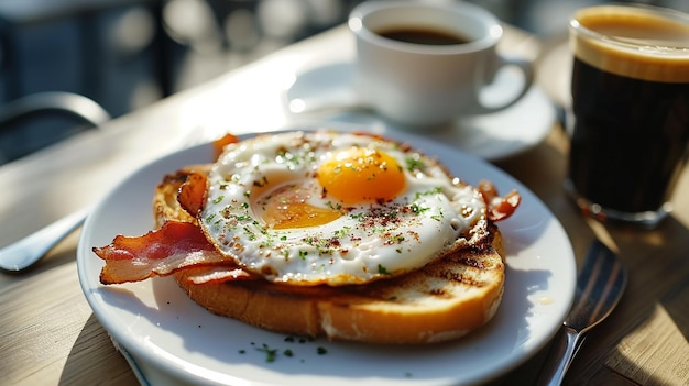 a plate of food with an egg and an egg on it