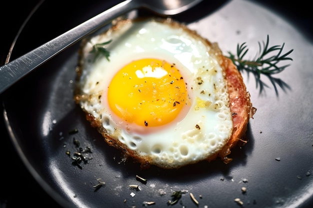 A plate of food with an egg on it