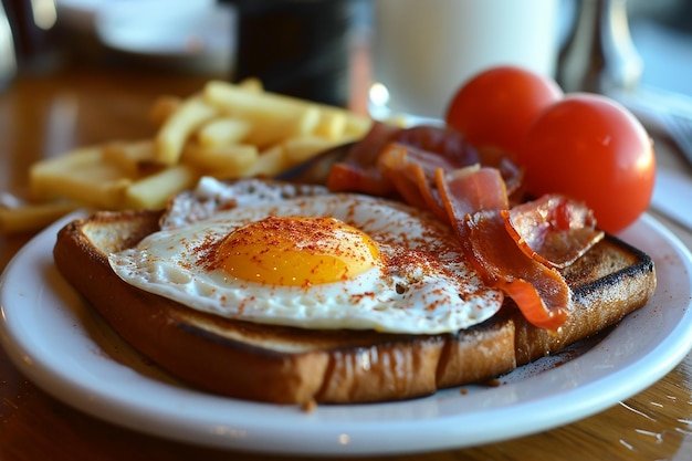 a plate of food with an egg and some other food on it