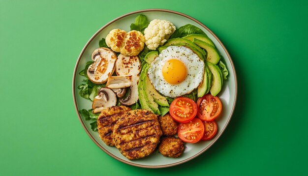 Photo a plate of food with an egg and vegetables on it