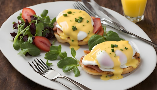 a plate of food with eggs bacon and a fork