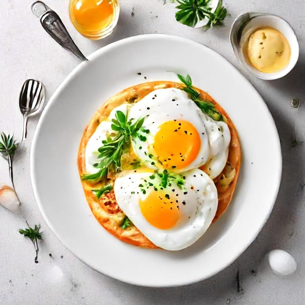 Photo a plate of food with eggs and parsley on it