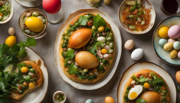 a plate of food with eggs and vegetables on it