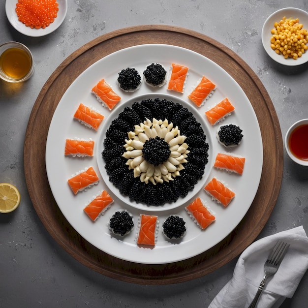 Photo a plate of food with a flower design on it