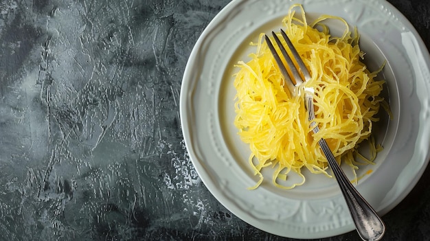 Photo a plate of food with a fork and knife on it