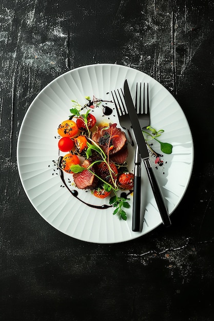 a plate of food with a fork and knife on it