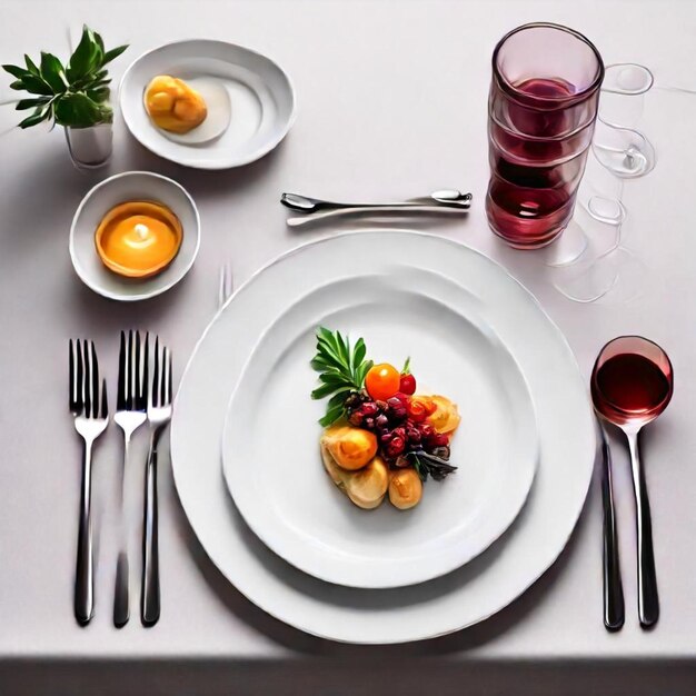 Photo a plate of food with a fork and spoons on it