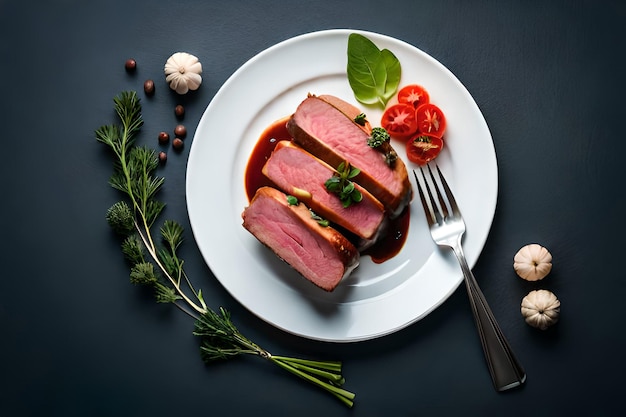 A plate of food with a fork and tomatoes on it