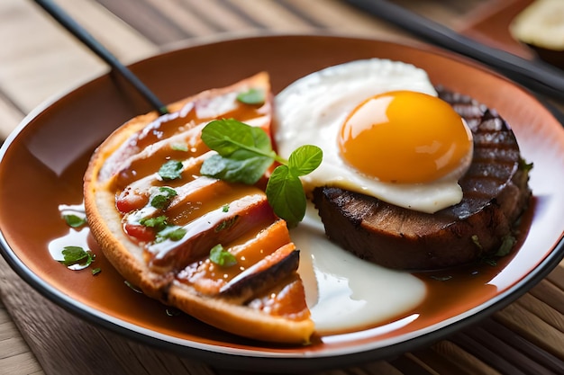 A plate of food with a fried egg and a fried egg.