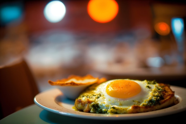 A plate of food with a fried egg on it