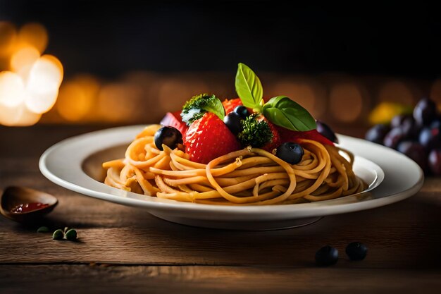 a plate of food with fruit and vegetables on it