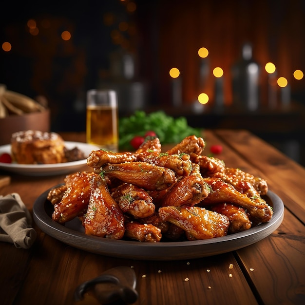 a plate of food with a glass of beer next to it