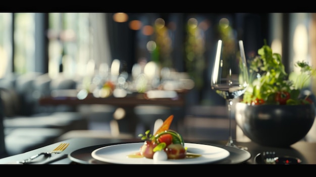 Photo a plate of food with a glass of wine next to it