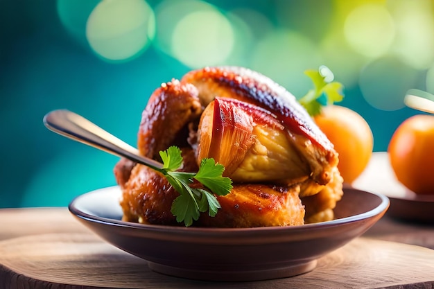 Photo a plate of food with a knife and fork on it