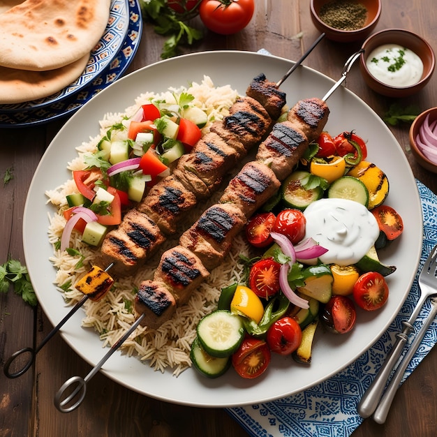 Photo a plate of food with a knife and fork on it