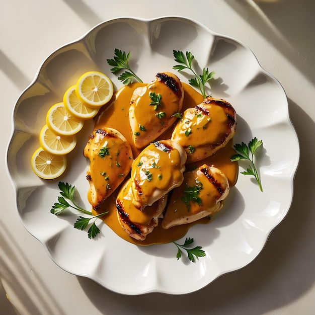 Photo a plate of food with lemons and lemons on it