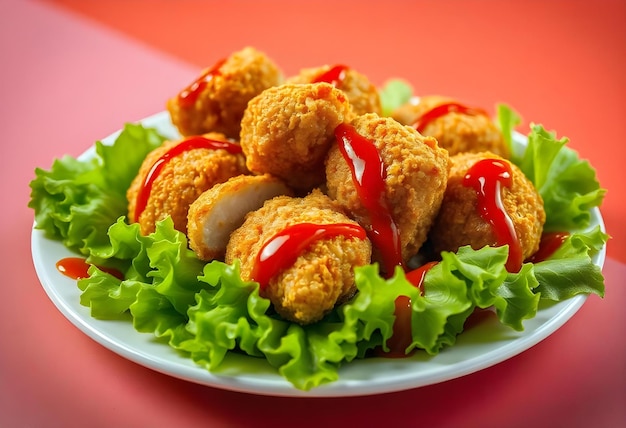 a plate of food with lettuce and ketchup on it