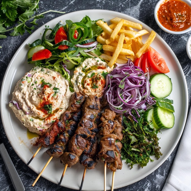 a plate of food with meat and vegetables on it