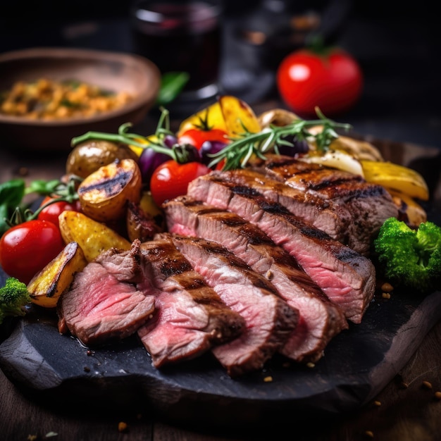 A plate of food with meat and vegetables on it