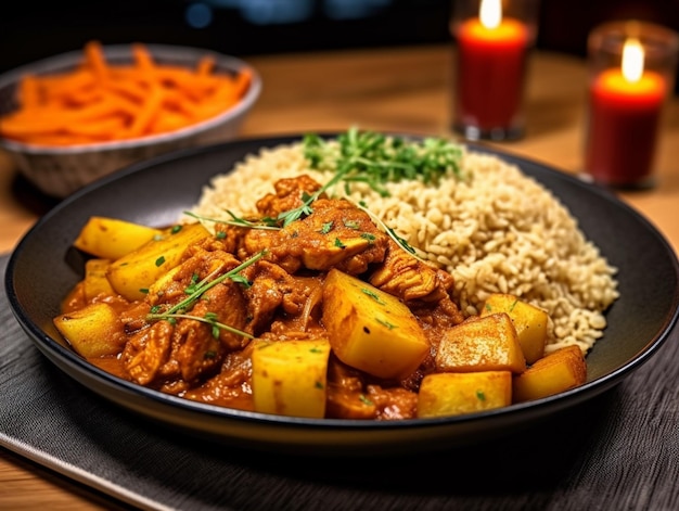 A plate of food with meat and vegetables on it