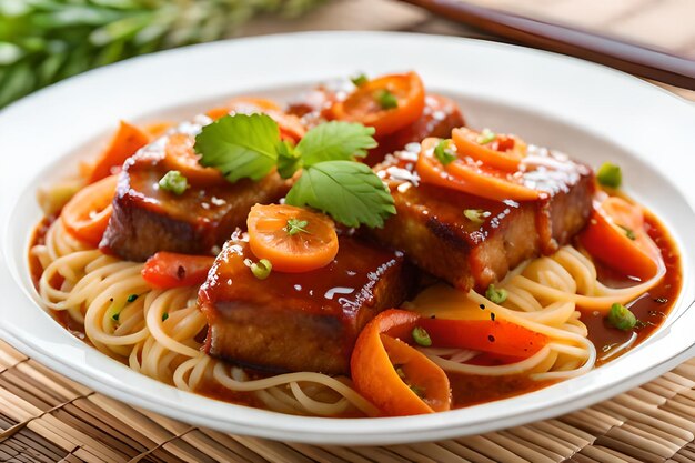 a plate of food with meat and vegetables on it