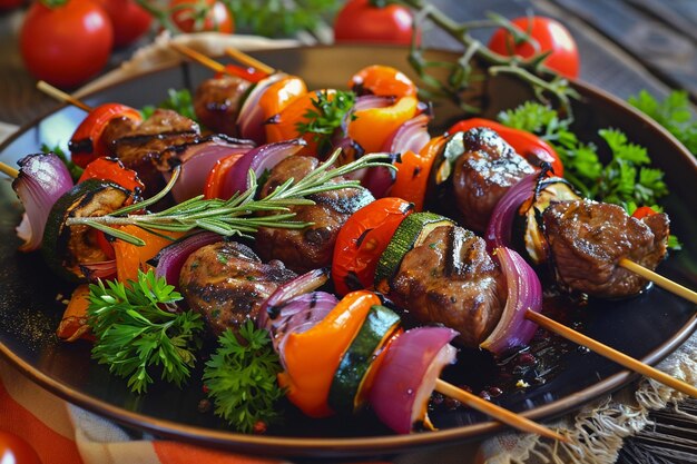 a plate of food with meat vegetables and vegetables