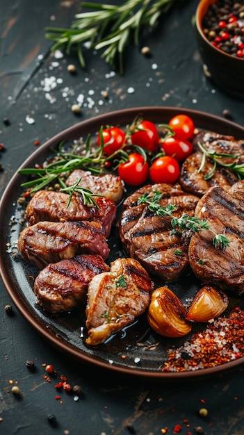 a plate of food with meat and vegetables