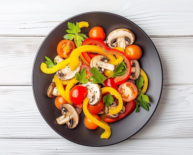 a plate of food with mushrooms tomatoes and basil