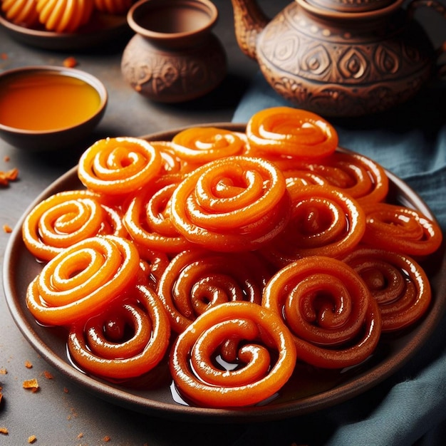 a plate of food with oranges and a plate of food on it